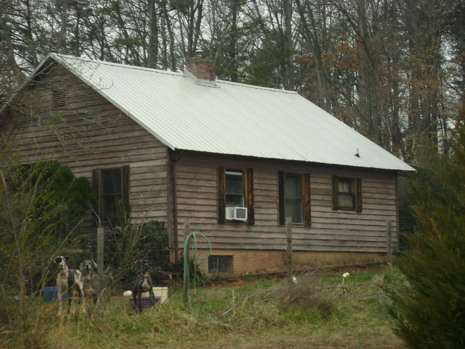 White metal roof on an old wood sided farmhouse, from a Asphalt Shingle Roof Repair job in Petros